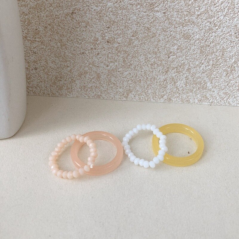 2 teile/satz Korea schick Bunte Transparente Harz Acryl Perlen Ring Heißer Morandi Farbe Licht Ring Frauen Partei Schmuck Ring einstellen