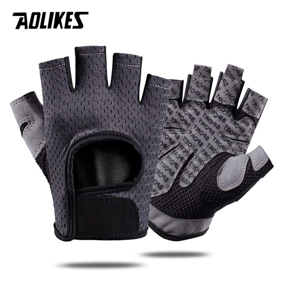 AOLIKES Breathable Fitness Gloves Silicone Palm Hollow Back Gym Gloves Weightlifting Workout Dumbbell Crossfit Bodybuilding: Gray / XL