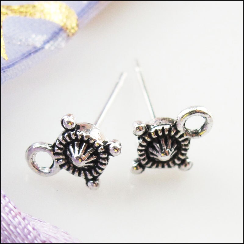 20Pcs Tibetan Silver Cone Flower Earrings Studs With Loop Findings