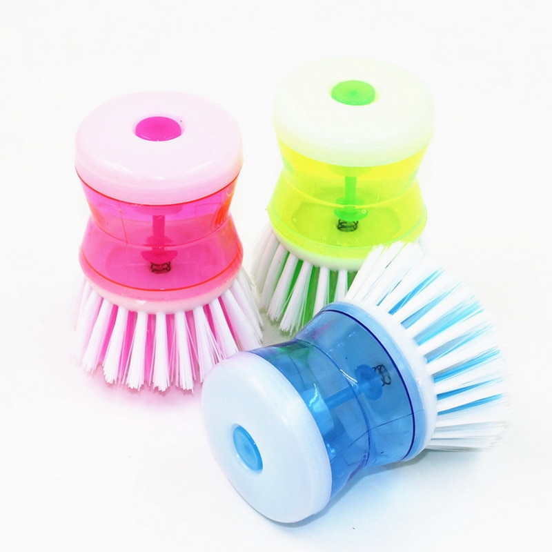 Kitchen Dish Brush With Liquid Soap Dispenser Plastic Pot Dish Cleaning Brush Home Cleaning Products Kitchen Washing Utensils