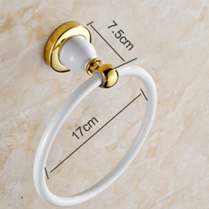 Suguword White plus Golden Towel Ring Bathroom Accessories Punch Install
