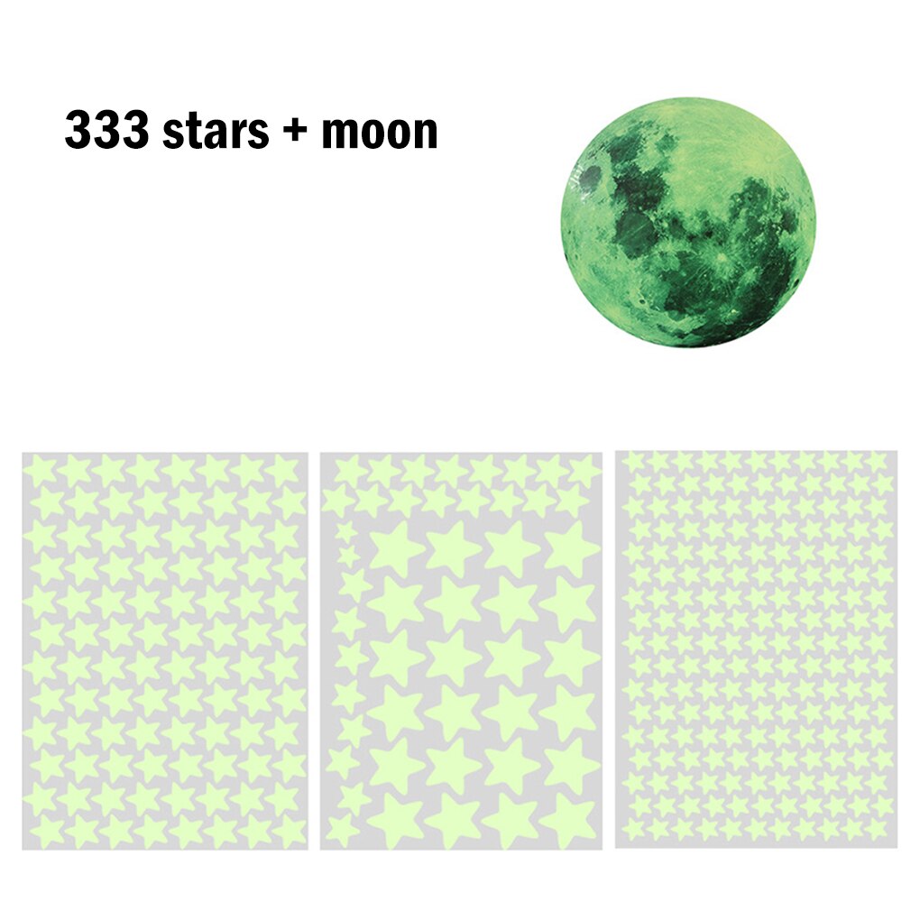 20cm Luminous Moon Star 3D Wall Sticker For Kids Room Living Room Bedroom Decoration Home Decals Glow In The Dark Wall Stickers: 333pcs star 2 moon