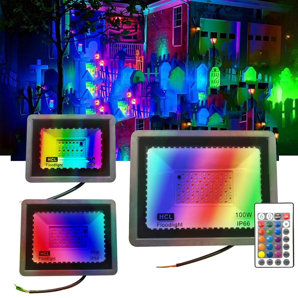 1pc Draadloze Afstandsbediening RGB LED-schijnwerper 10W 30W 50W IP65 Waterdichte Kleur Veranderende Spotlight RGB Schijnwerper voor Tuinen
