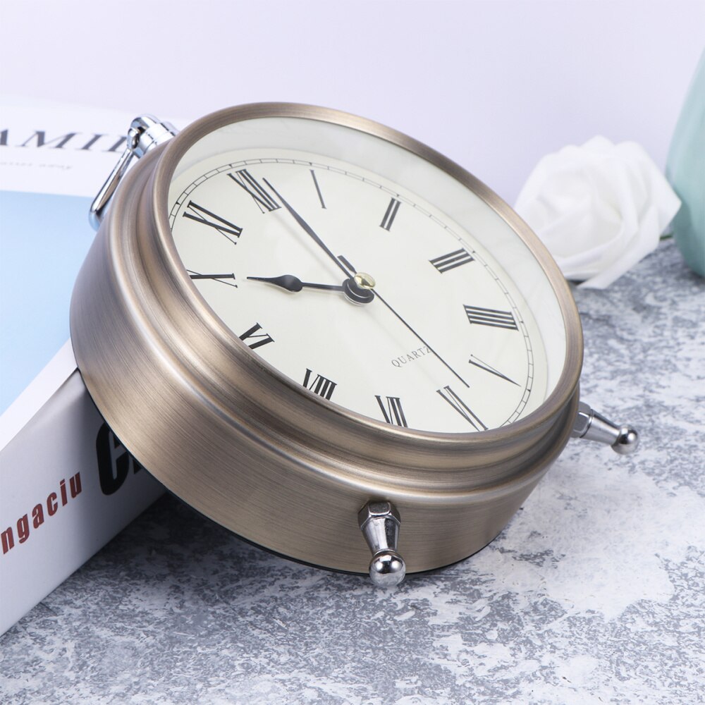 Metal Alarm Clock Roman Numerals Table Bedside Silent Alarm Clock without Battery