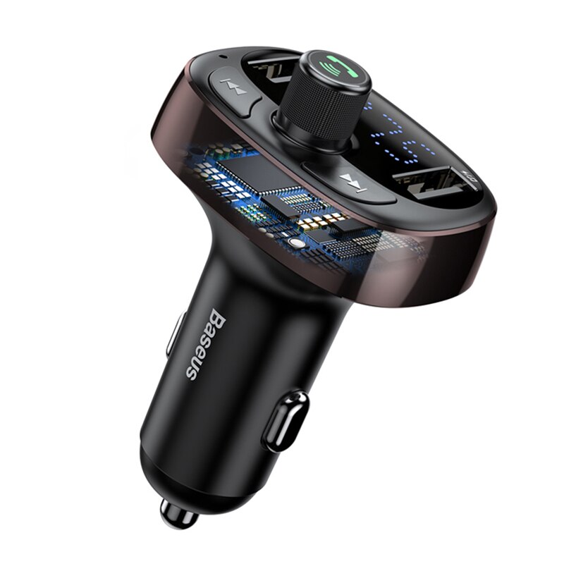 Baseus LCD Display FM Transmitter Car Charger Dual USB Phone Charger Handsfree Bluetooth MP3 Player,born to listen music in car: Car Charger Coffee