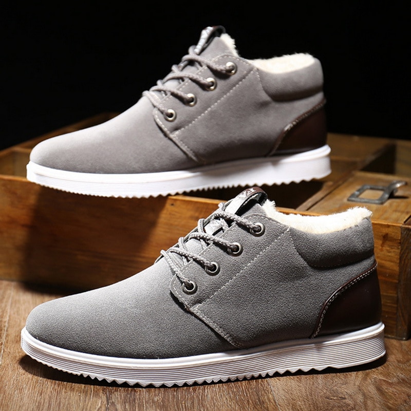 Vinter sko for menn semsket skinn menn ankelstøvletter menn snøstøvler rund tå med pels holde varmen menn fottøy snøre fritidssko