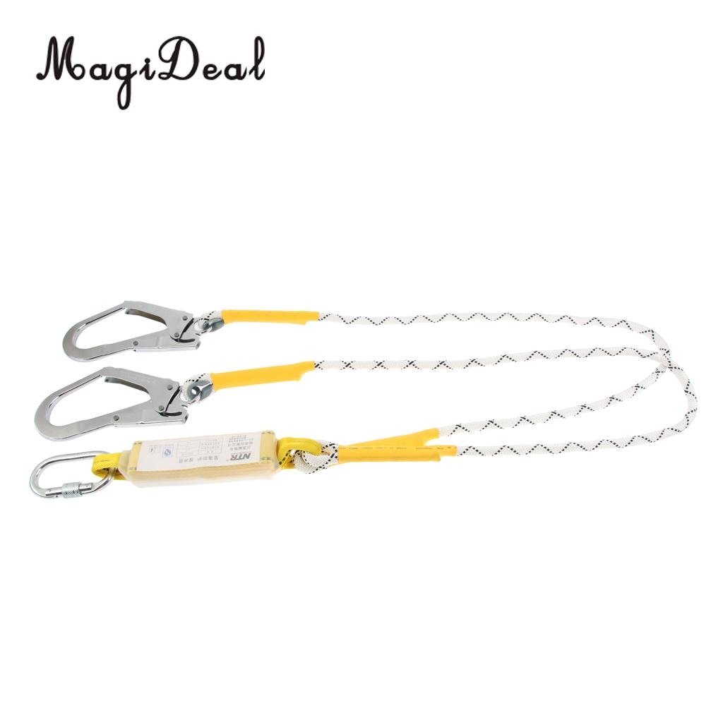 MagiDeal Fall Protection Dual Leg Shock Absorbing Lanyard 1.2m Safety Harness with Carabiners for Rock Climbing Downhill Hiking