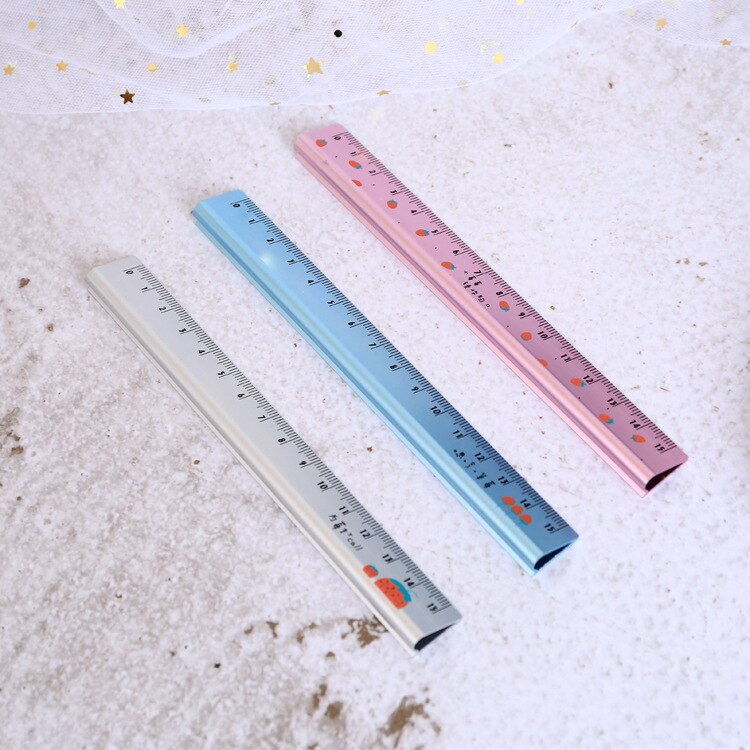 Aardbei Fruit Driehoek Metalen Liniaal Meten Rechte Ruler Tool Relatiegeschenk Briefpapier