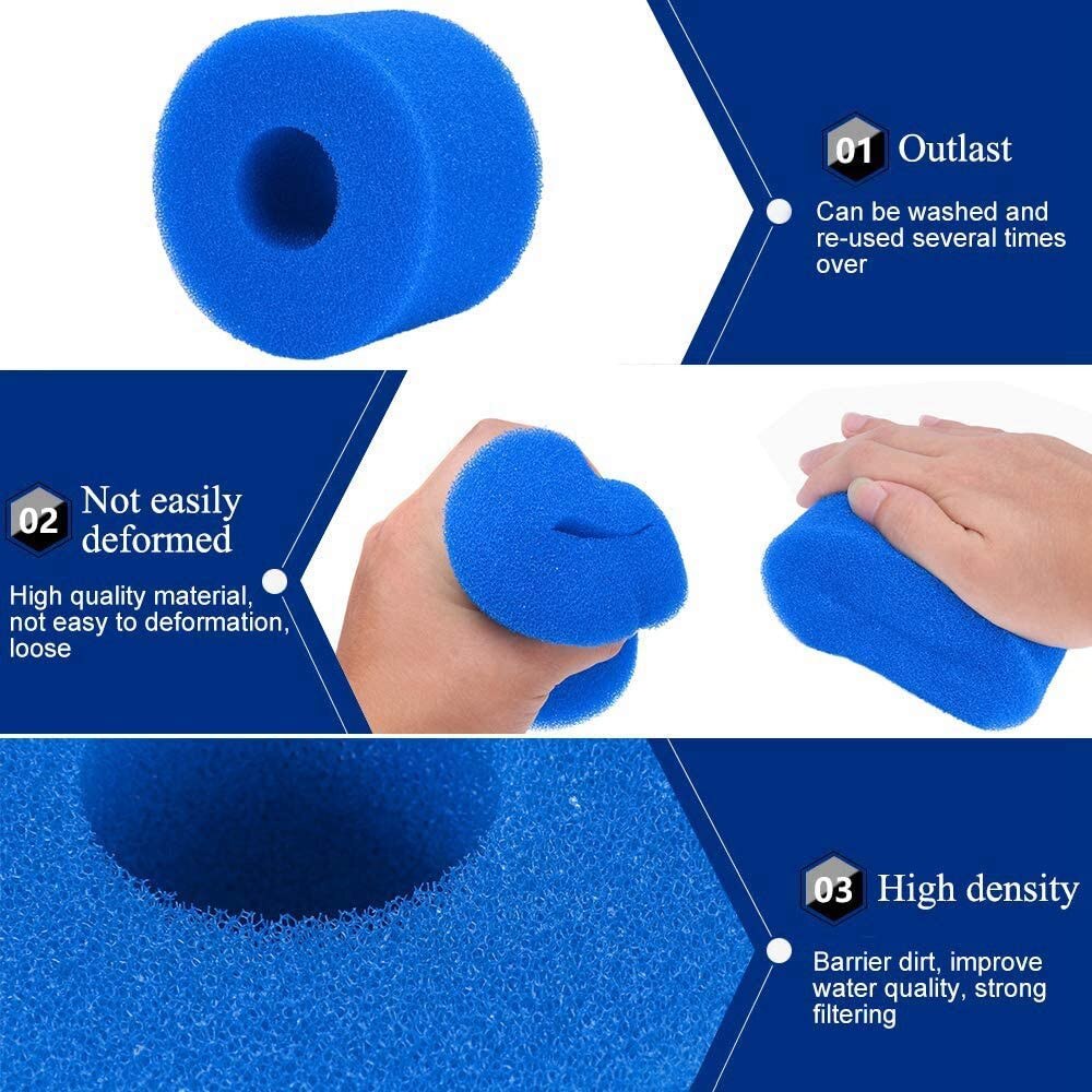 2pcs Swimming Pool Filter Washable Sponge Foam Cartridge Suitable Pool Reusable Swimming Pool Filter Foam Sponge Cartridge