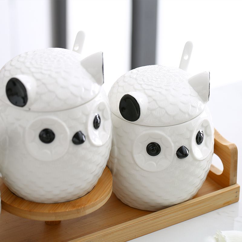 Schattige uil keuken keramische kruidenpot witte minimalistische uil thuis opbergfles