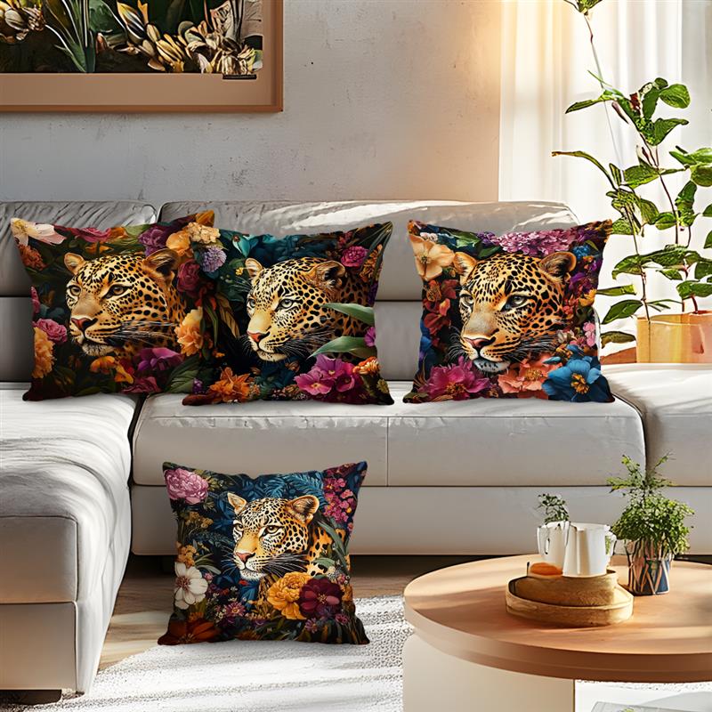 Leoparder blomster puter putetrekk trykt polyester 45 x 45cm kasteputetrekk dekorativ sofapute putetrekk hjemmedekor