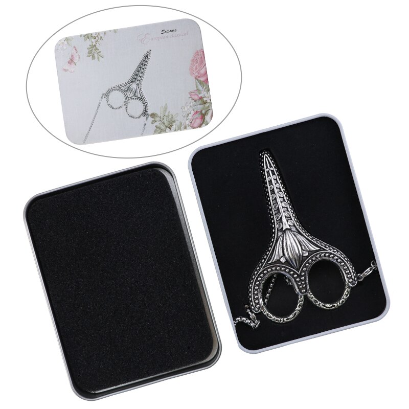 Stainless steel safety sewing scissors set with jacket chain Embroidery and sewing work: empty box