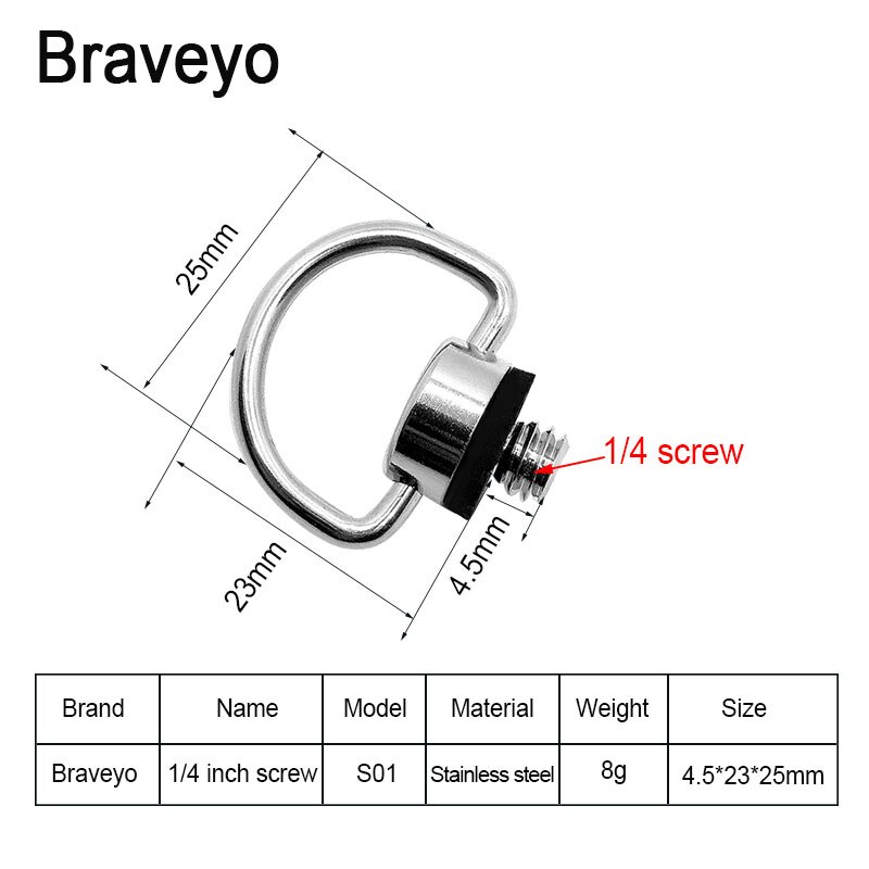 1/4 Schroef Camera D-Ring Vaste Antislip Quick Release Plaat Lanyard Montage Schroef Rvs Voor Dslr statief Balhoofd