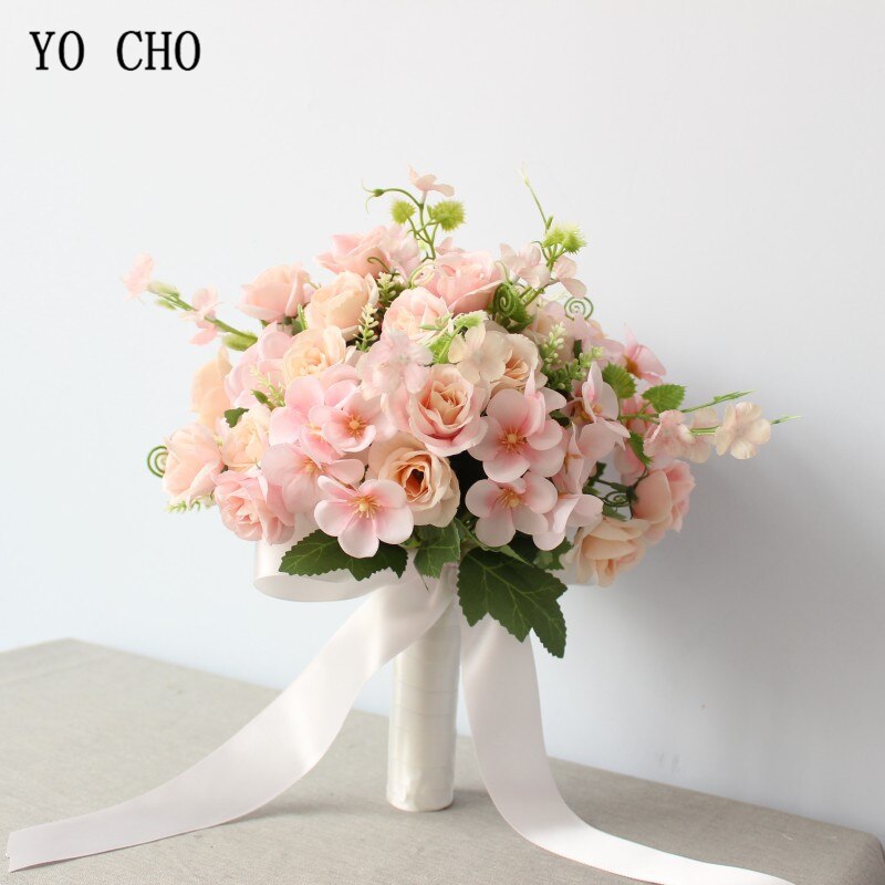 YO CHO-ramo de flores artificiales para novia, ramo de flores de seda, Bola de La Fortuna, Begonia, ramos de boda, dama de honor: B-champagne-pink