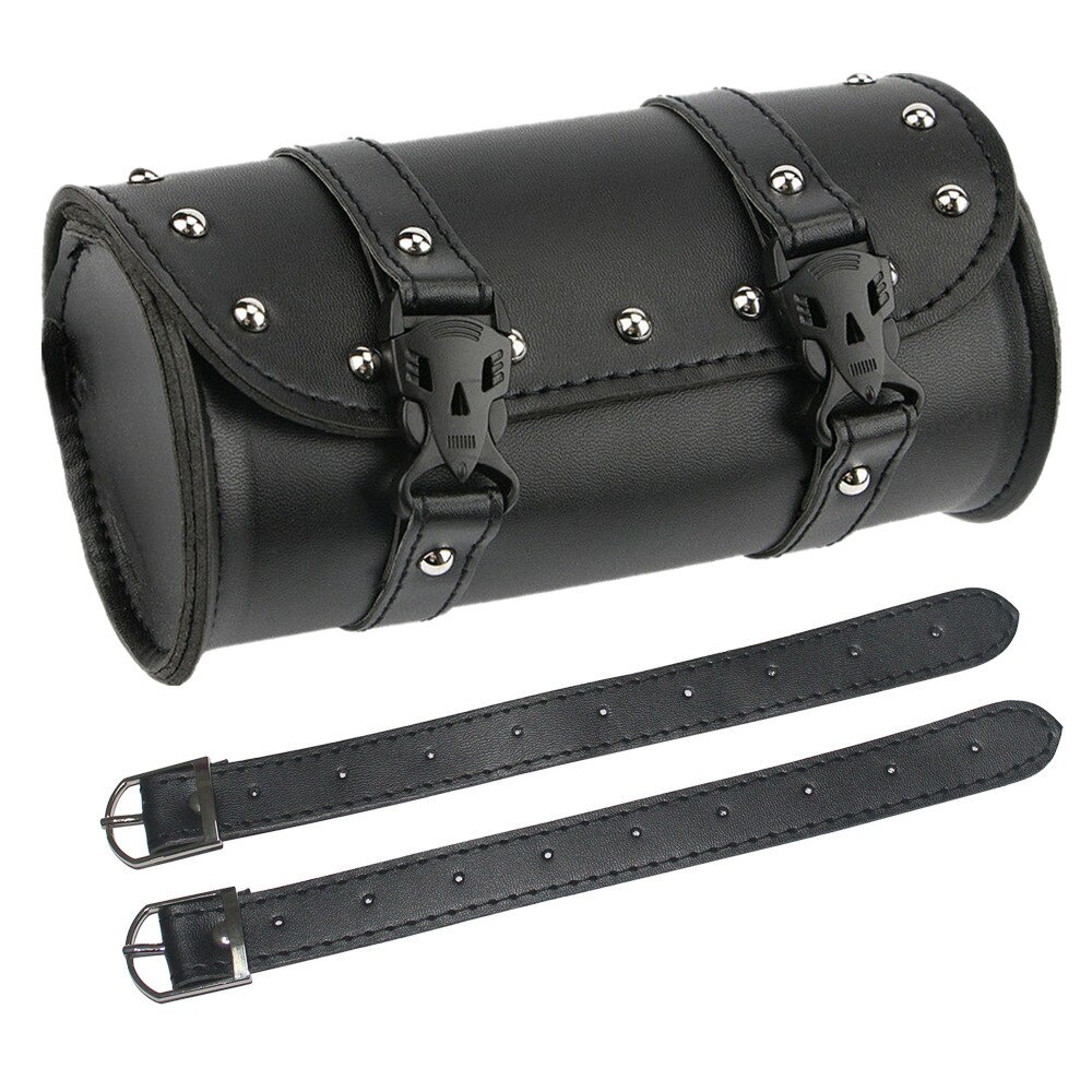 Universal Motorcycle Tank Bag Motorbike Tool Roll Saddle Bag PU Leather Motor Tail Bag with 2 Mounting Straps