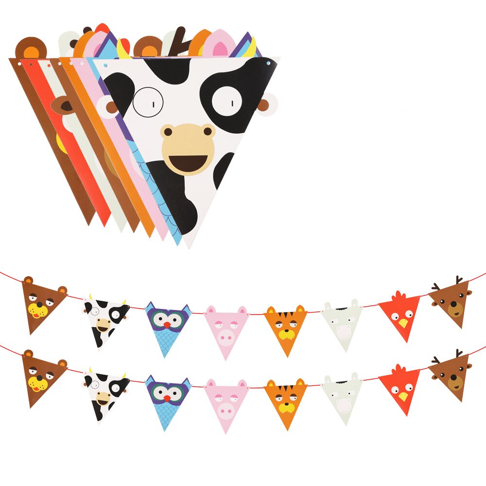 3M Animal Printed Triangle Flags Princess Castle Shape Banner Hanging Kids Birthday Bunting Pennant Garland String Party Decor: B