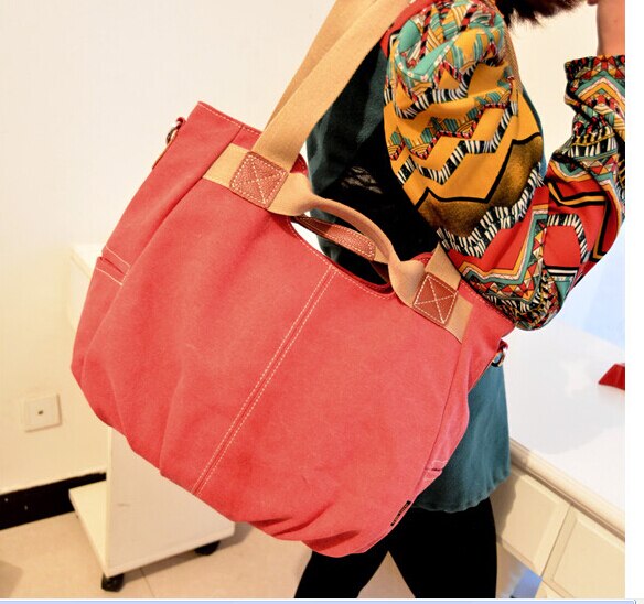 spring and summer women canvas bag with leather shoulder influx of portable multi-purpose