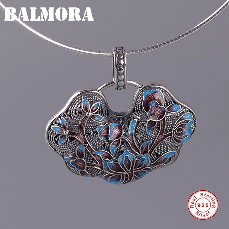BALMORA Echt 925 Sterling Silber Jahrgang Pfingstrose Blumen- Anhänger für Halsketten Frauen Dame Ethnische Emaillieren Schmuck