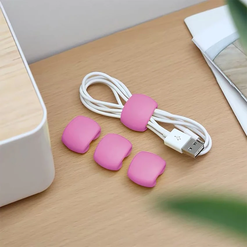 5Pcs/Lot Cable Winder Portable Travel Clips USB Charger Holder Desk Organizer Wire Cord For Home Desktop Decoration: Pink