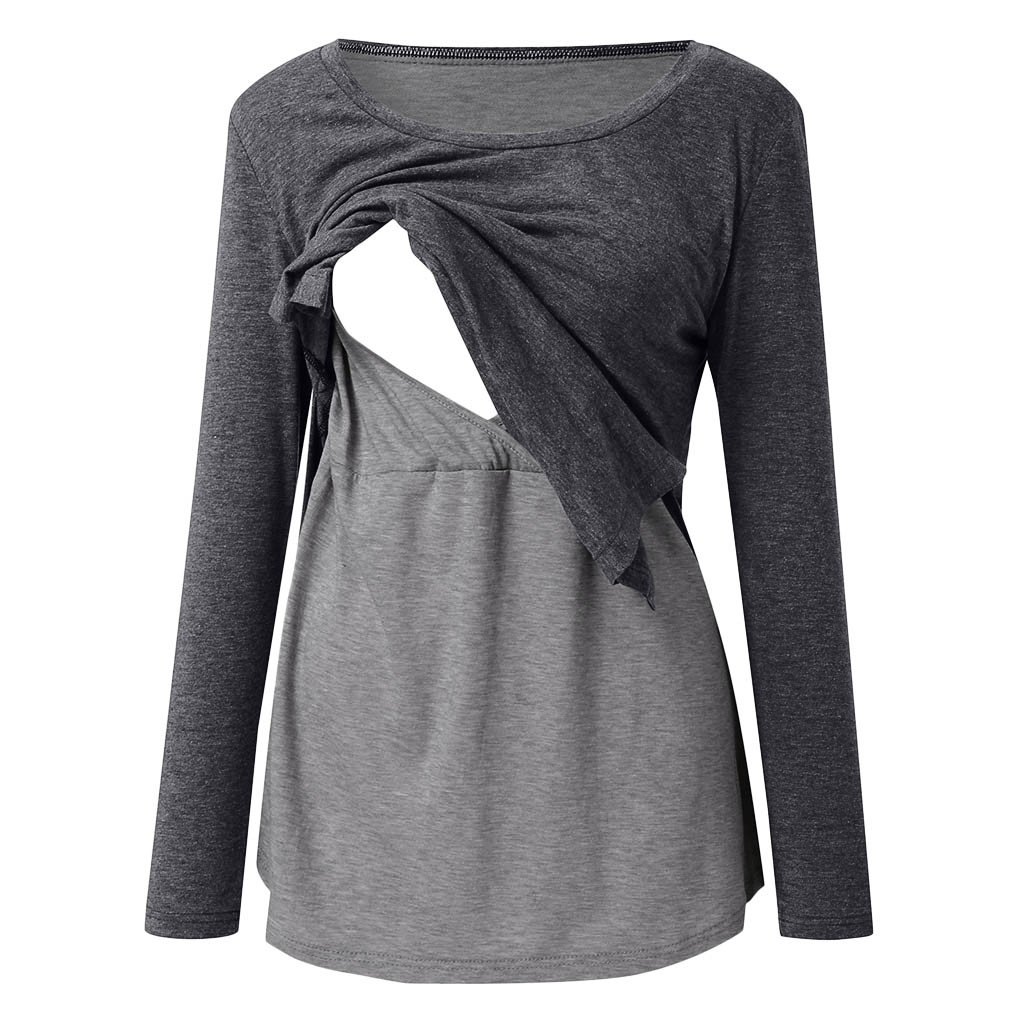 Maternity Clothes Long Sleeve Nursing Top Breastfeeding Clothes Patchwork Pregnancy Shirt Pregnant Clothes zwangerschaps kleding: Black / XXL