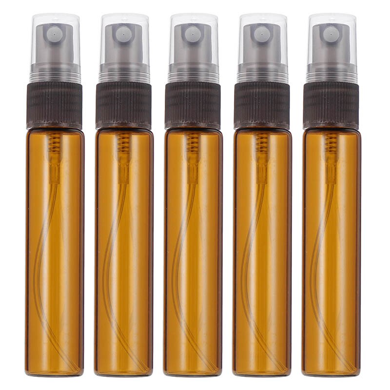 5Pcs 10Ml Amber Glazen Fles Hervulbare Spray Flessen Etherische Olie Verstuiver Voor Plantaardige Olie Essentie Parfum Opslaan Container