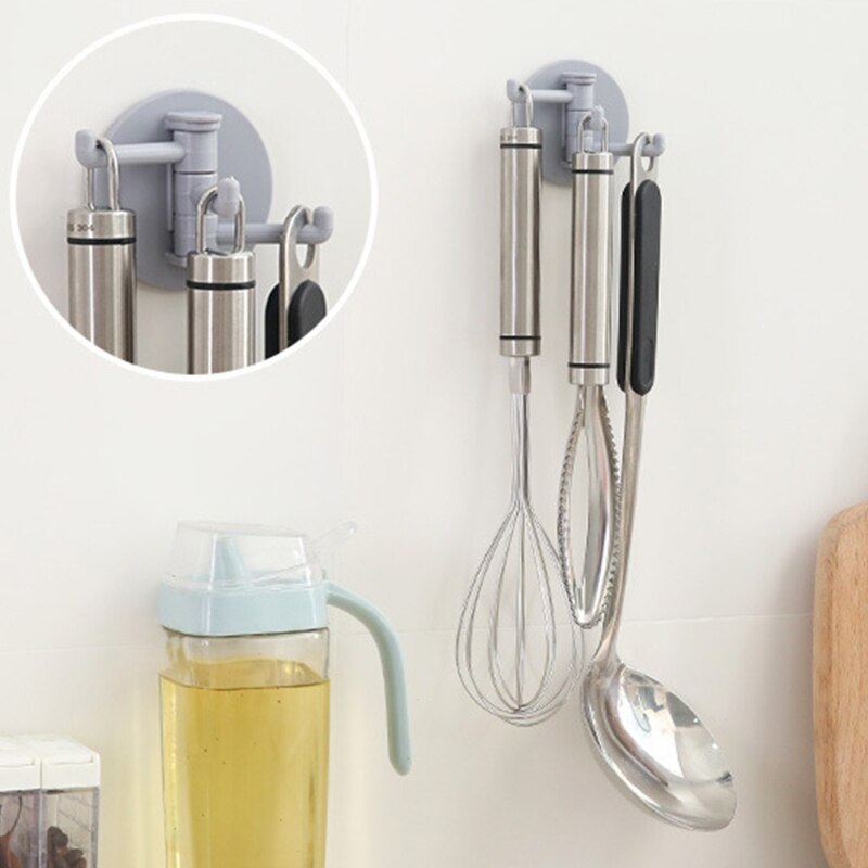 Plastic Sticky Household Non-Marking Paste 3-Branch Rotating Hook Holder