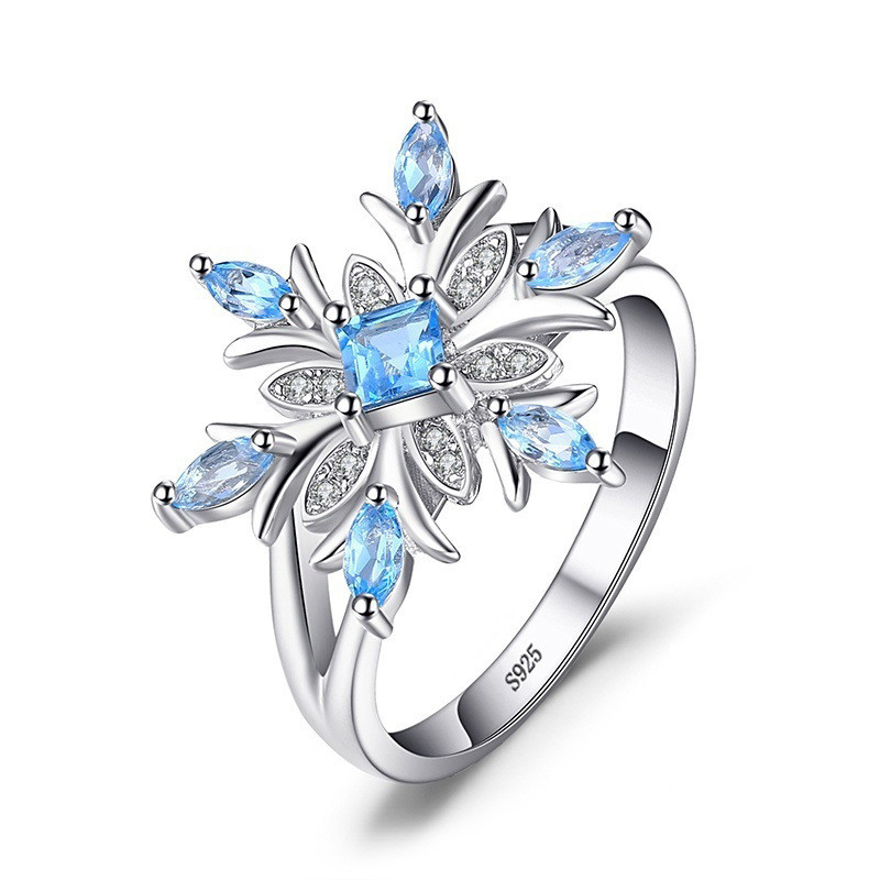 ZN Blue Zircon Flower Rings for Women Chic Snowflake Rings with Stone Christmas Jewelry For Women: 10