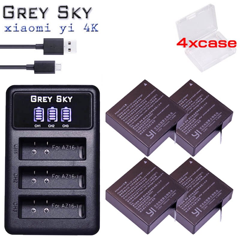 Batería de 1400mAh para Xiaomi Original Yi II Xiami yi 4k baterías + LED USB 3 ranuras cargador para Xiaoyi Yi Lite Cámara de Acción: charger and 4battery