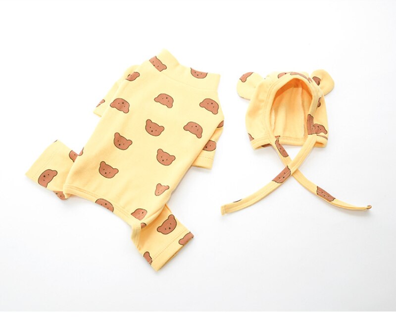Combinaison en coton pour chien, Pyjama, vêtements de nuit, automne hiver, salopette, tenue pour chiot, petit chien, Yorkshire: YELLOW / S
