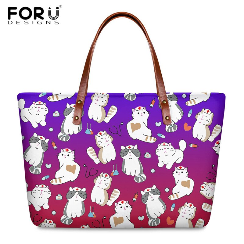 FORUDESIGNS Zipper torebki i portfele Cartoon pielęgniarka lekarz drukuj moda torby z bawełny dla kobiet podróż codzienna torba na ramię PU torebki: HQQ663AL