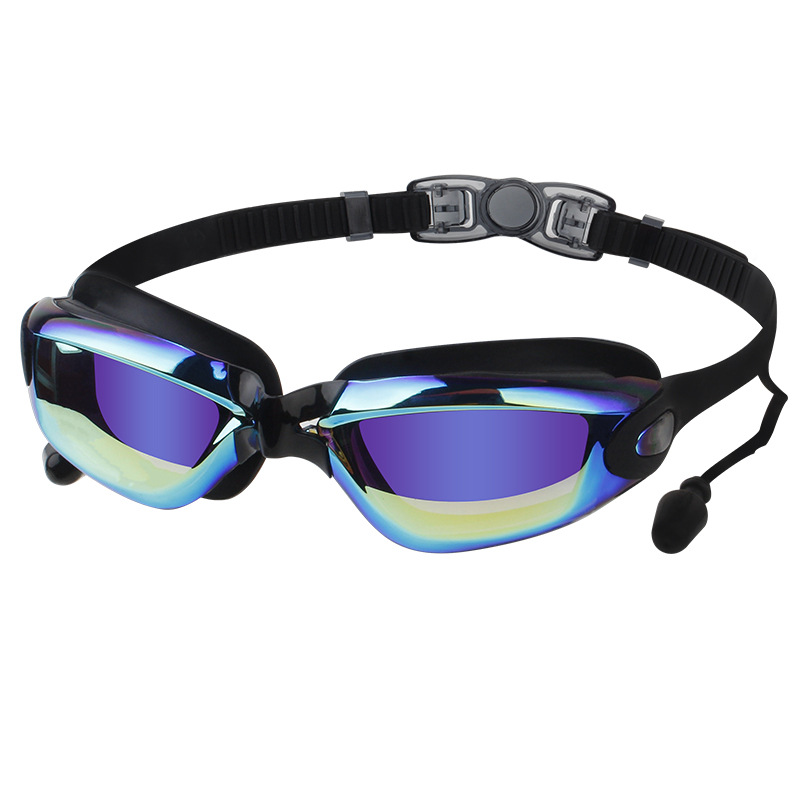 Mosodo Schwimmen Brille mit Ohrstöpsel Anti-Nebel Einstellbare Schwimmen Gläser Männer Frauen Erwachsene Silikon Brillen Optische Tauchen Gläser: Regenbogen Schwarz