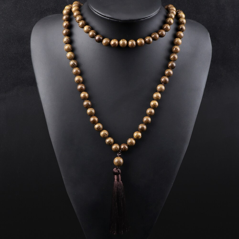 Collier de perles Mala Vintage 6 8 10mm, perles en bois originales pour hommes et femmes, colliers de méditation de Yoga avec pompon, bijoux bouddhistes de prière, 108