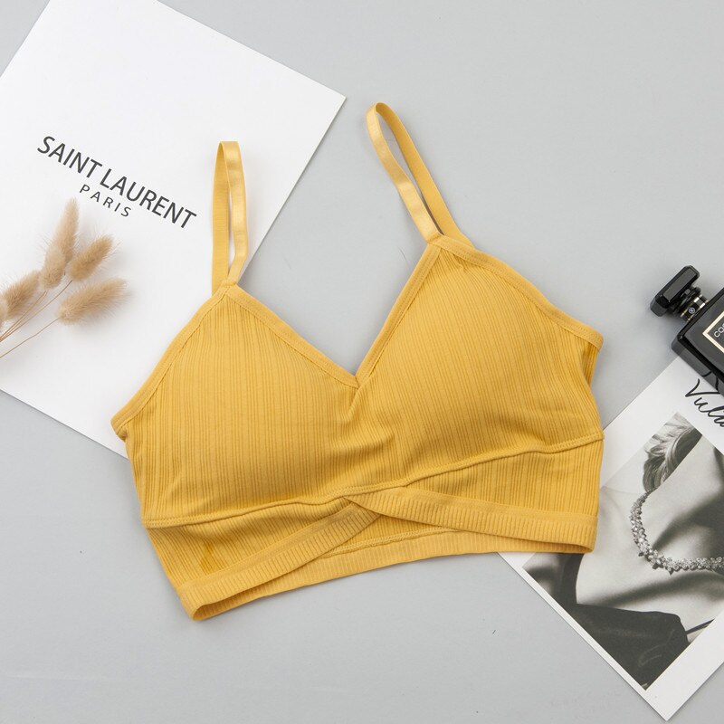 ATHVOTAR Women Wireless Bra Cotton Bralette Padded Tube Top Female Soft Tank Simple Lingerie Breathable Underwear: Yellow