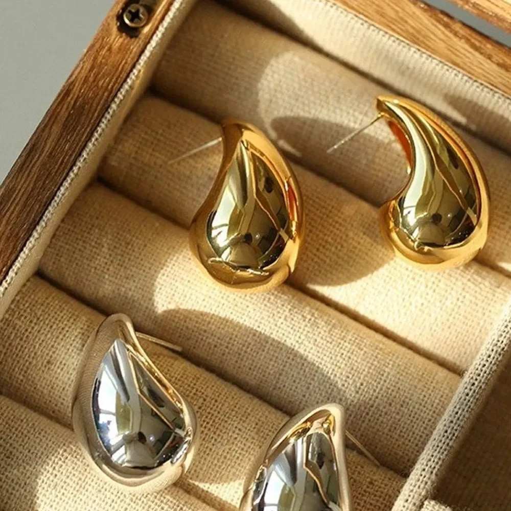 Doteffil brincos grandes de gota d'água para mulheres, dupes, lágrima robusta, prata esterlina 925, banhado a ouro, joias de orelha