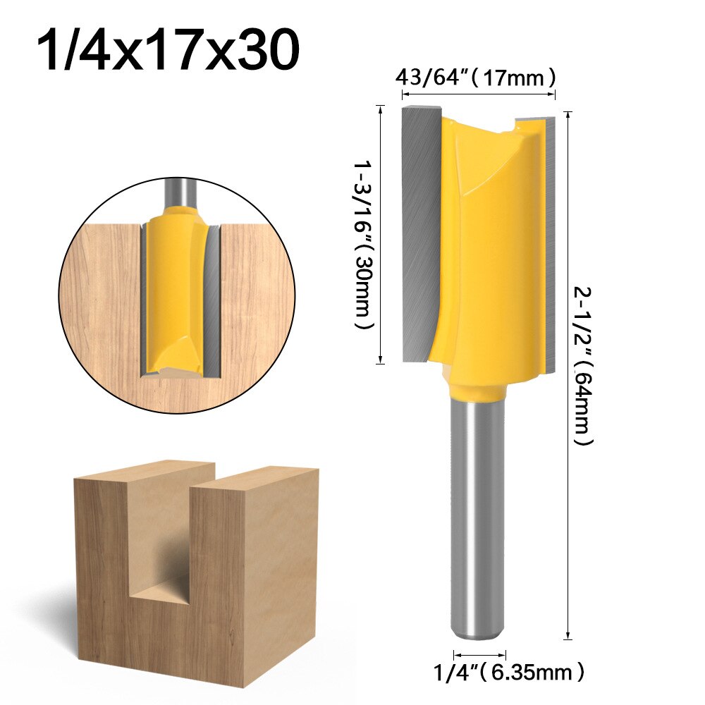 Vástago 1/4, brocas rectas de 2 ranuras para herramientas de carpintería, brocas de enrutador para madera, carburo de tungsteno, fresas para fresadora CNC para madera: 6.35x17x30mm