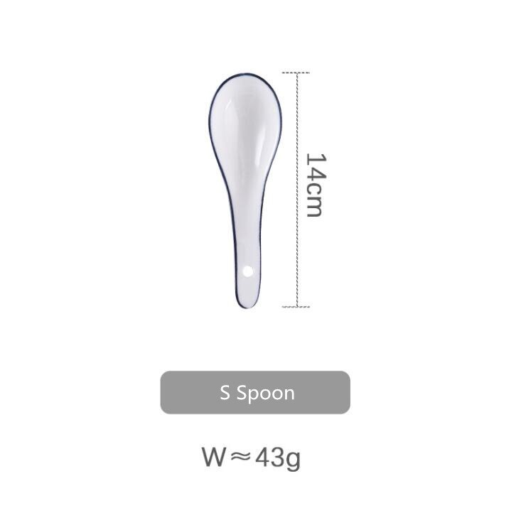White screw Thread Dinner Plate Ceramic Kitchen Plate Tableware Set Food Dishes Rice Salad Noodles Bowl Soup Bowl 1pc: S Spoon