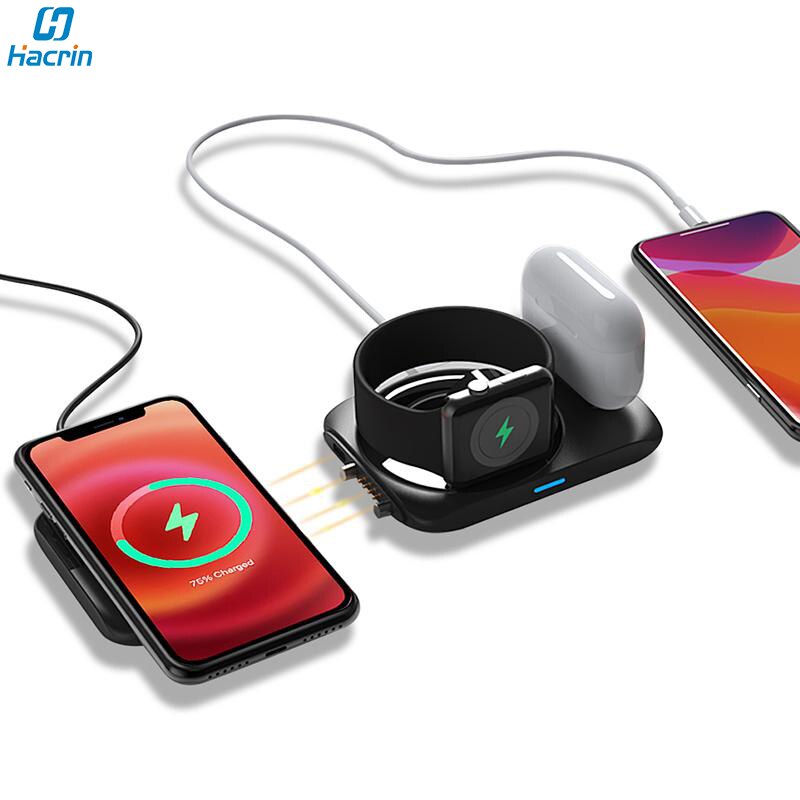 4 In 1 Qi Snelle Draadloze Laadstation Magnetische Draadloze Oplader Meerdere Opladen Dock Voor Iphone 12 Apple Horloge Airpods pro
