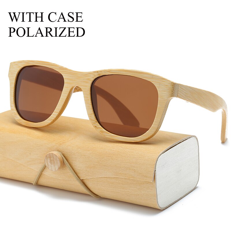 Gafas de sol polarizadas de madera de bambú cuadrado para hombre y mujer, gafas de sol Polaroid para hombre y mujer, gafas de sol retro hechas a mano de color rosa: 1501KP C29 CASE