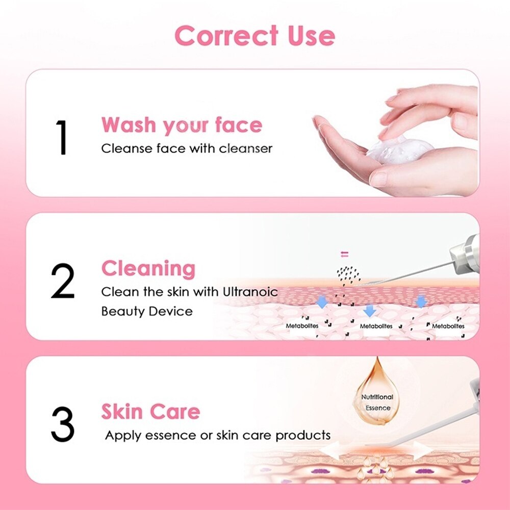 Ultrasonic Skin Scrubber Face Cleaning Machine Skin Deep Cleaning Scrubber Facial Shovel Exfoliating Peeling Remove Blackhead
