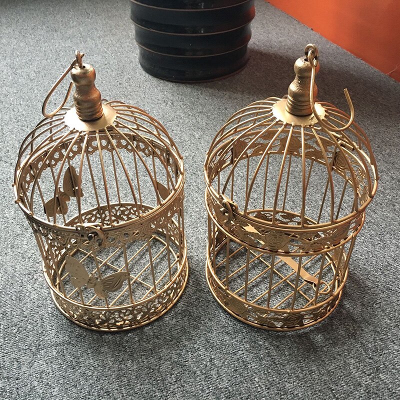 Jaula decorativa de hierro forjado ornamento jaula de pájaros dorados accesorios de boda jaula de pájaros ventana jaula de flores jaulas decorativas