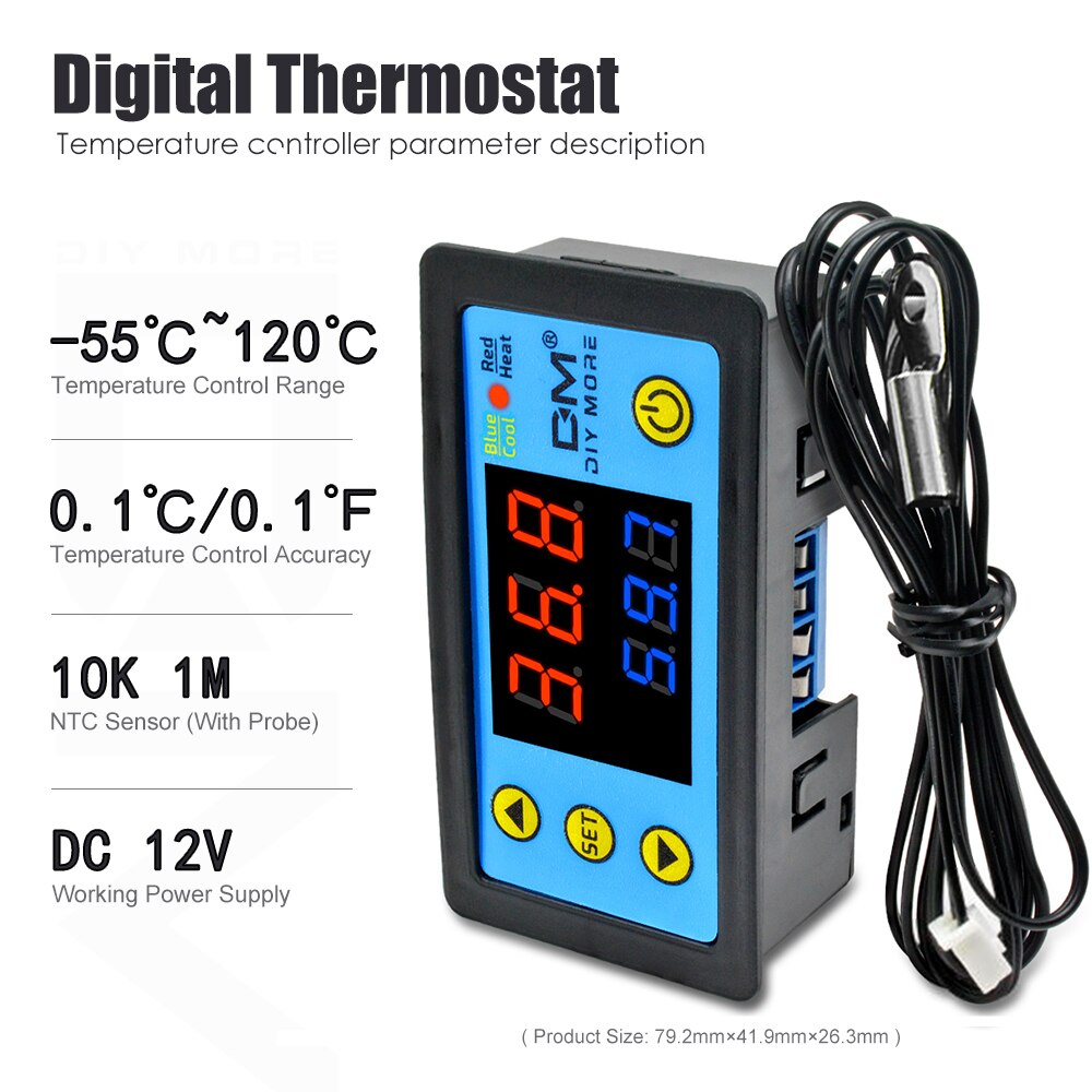 12v 24v 220v ac digital ledet temperaturregulator  w3230 w3231 til inkubator køling opvarmning switch termostat ntc sensor