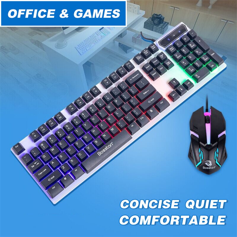Luminous Keyboard and Mouse Set Gaming Mechanical Feel USB Wired LED Backlit Floating Keycap for Gamer Desktop Home Office