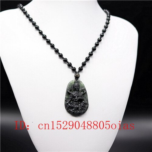 Natuurlijke Zwart Groen Chinese Jade Guanyin Hanger Obsidiaan Ketting Charm Sieraden Accessoires Gesneden Amulet Voor Mannen