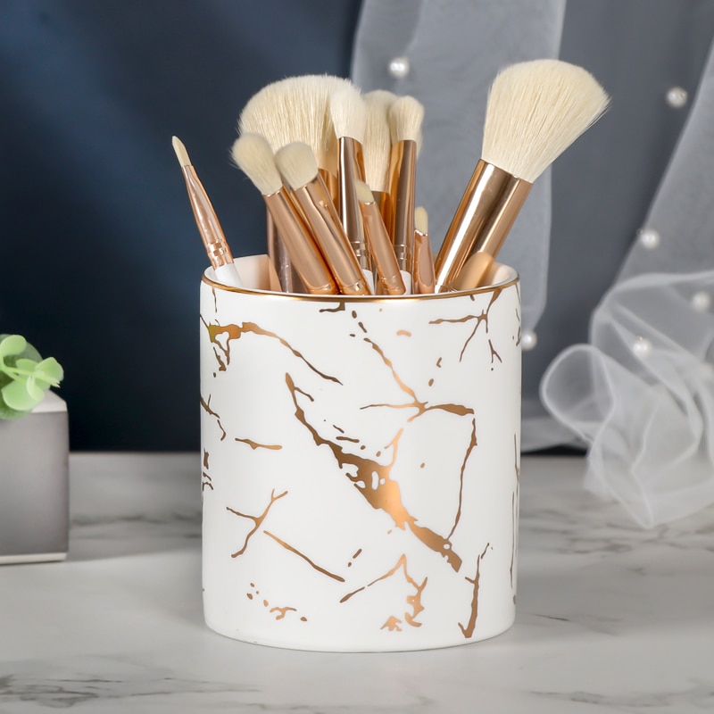 1 sztuk stojak na pędzle robić makijażu marmuru pędzle robić makijażu kubek ceramiczny Organizer robić przechowywania kosmetyków łazienkowy uchwyt na szczoteczkę robić zębów Caja Maquillaje