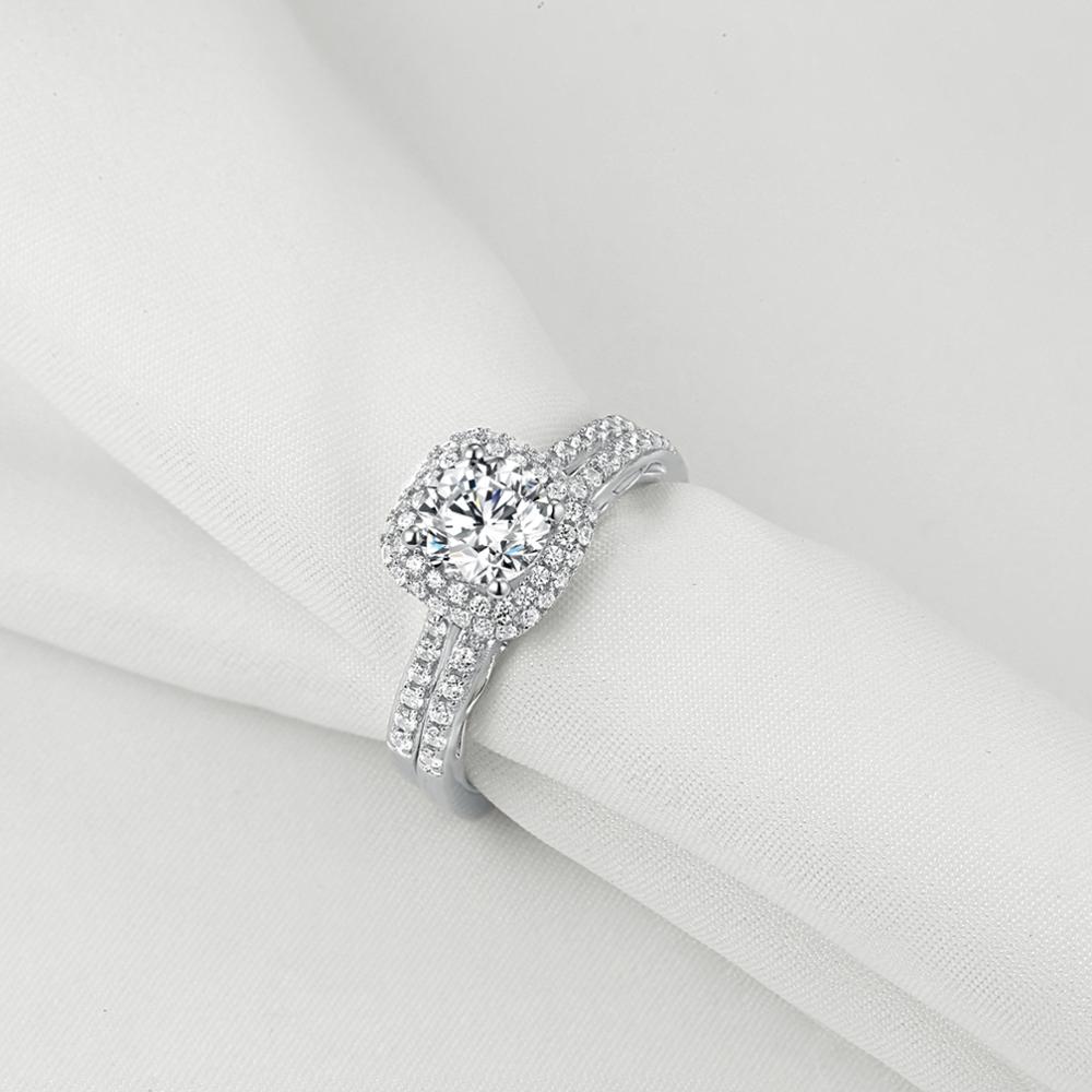 Newshe 2 Pcs Halo Hochzeit Ring Set Trendy Schmuck 925 Sterling Silber 1,6 Ct Runde AAAAA CZ Engagement Ringe Für frauen 1R0031