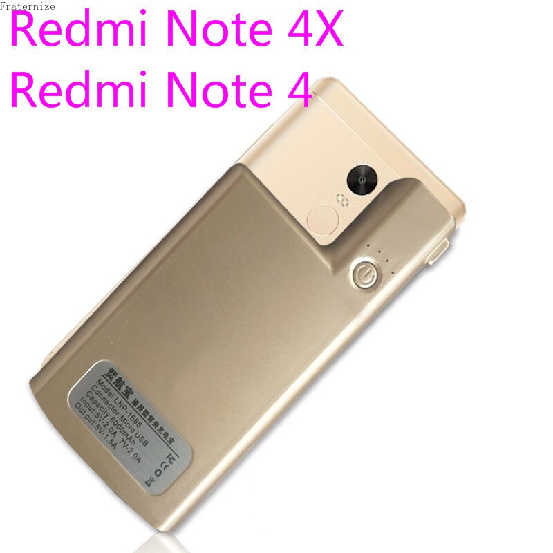 For Xiaomi Redmi Note 4 4XExternal battery charger case Portable power bank For Xiaomi Redmi Note 5 5A charging Cover Global: Redmi Note4-Gold