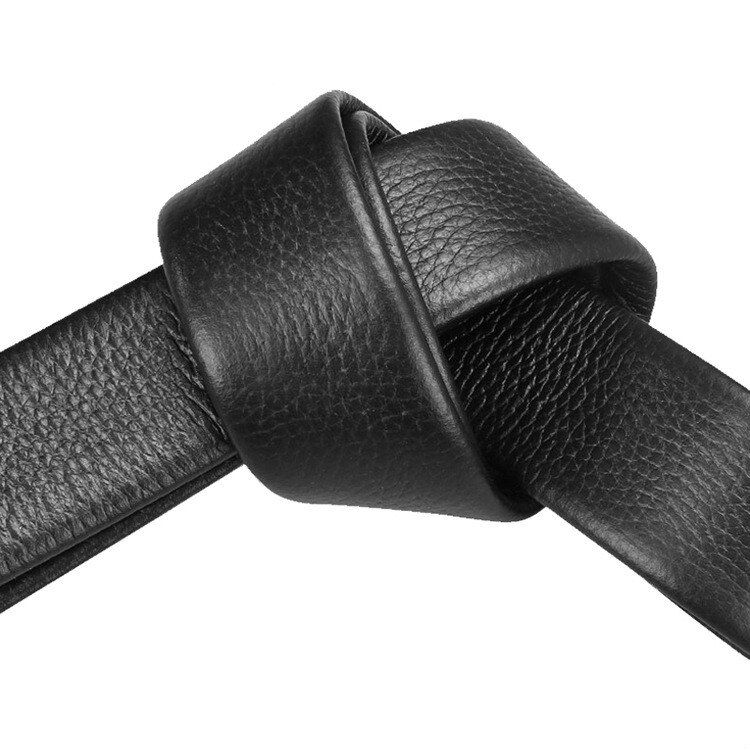 Luksus læderbælte til 3.5cm mænd uden spænde bredt bælte holdbart uden automatisk spændestrop slidbestandigt glat bælte