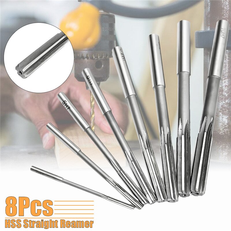 8 Teile/satz Gerade Schaft Reibahle Präzision H7 HSS Spannen Hand Reibahlen Set Cutter Werkzeug 3/4/5/6/7/8/9/10mm Für Bohrung Maschine Werkzeuge