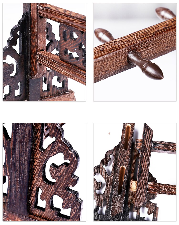 Antieke Eenvoudige Stijl Duurzaam Massief Houten Pen Houder Kalligrafieborstel Rack Traditionele Schilderen Schrijven Borstel Houder 12 Hangers