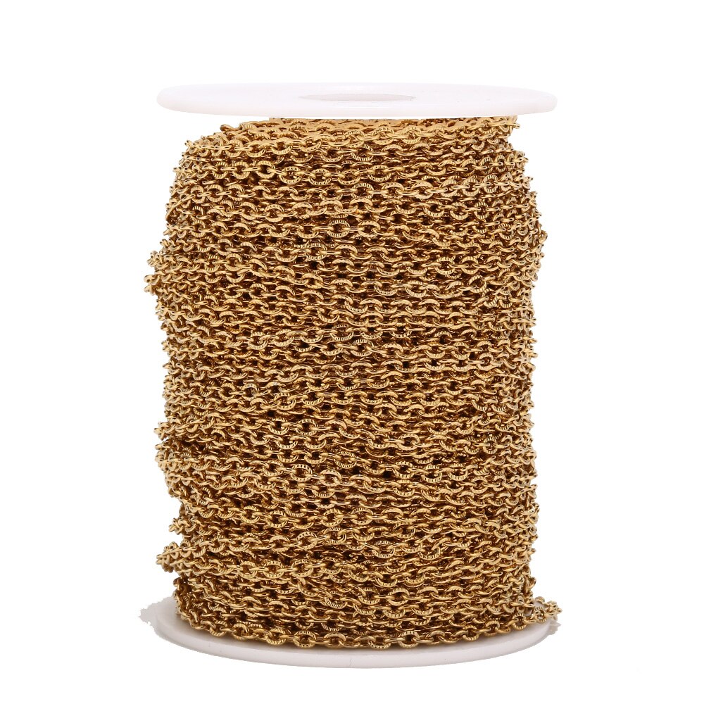 1 meters 3mm Gold Stainless Steel Flat Cable Link Chains Spool Jewelry Cross Chain Bulk for Necklace Bracelet DIY Making